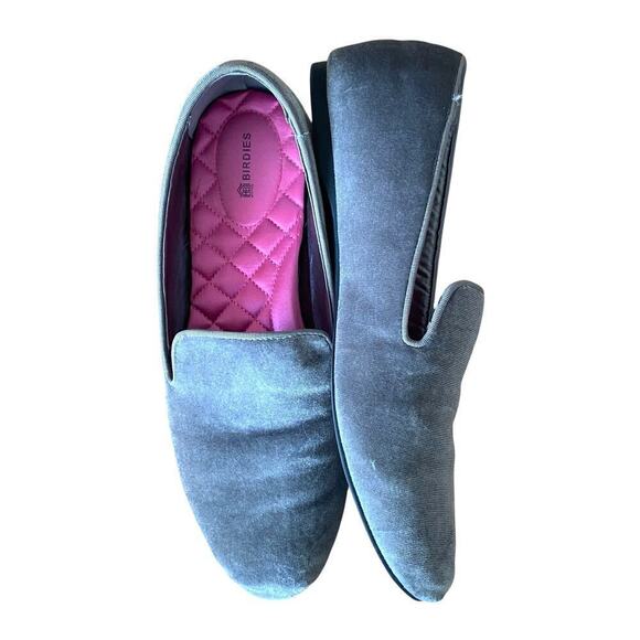 BIRDIES Women's Starling Velvet Flat Loafers in Stone Silver, Size 10 - Picture 4 of 12